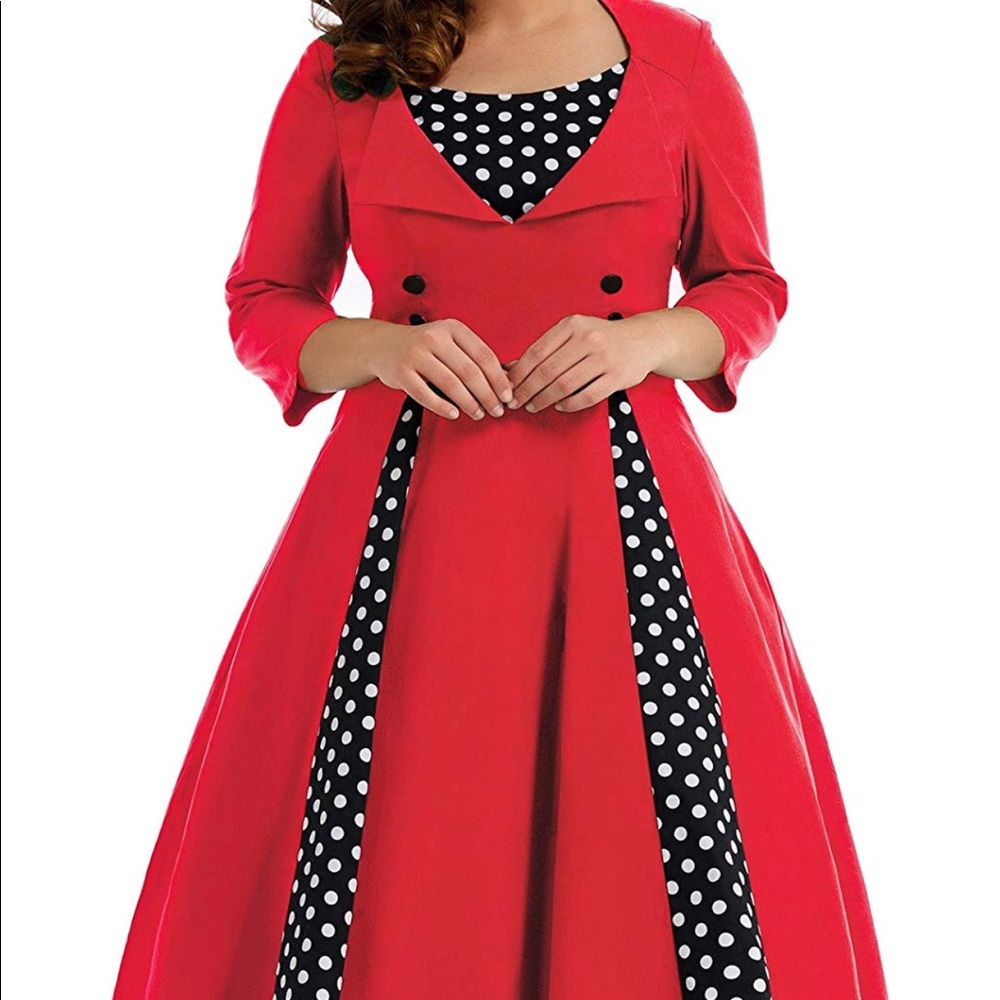 Hanna Nikole 3/4 Sleeve Polka Dots Patchwork Dress